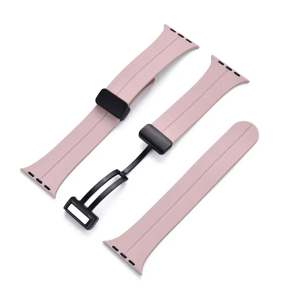 silicone watch band with magnetic folding clasp for iwatch 3/4/5/6/7/8/ultra silicon band