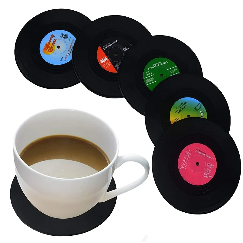 6 Pieces Custom Fashion Rubber Vinyl Record Retro Drink Coaster