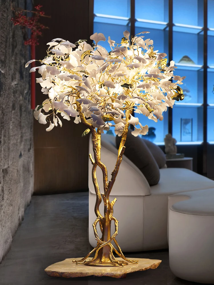 Floor Lamp Gold Brass with Table Led Torchiere Uplighter Tree Art Deco Bright Large Visual Comfort Bedroom Standing Floor Lamp