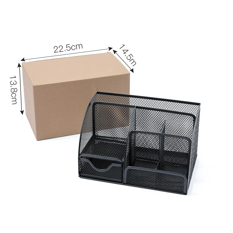 FF1887 Multifunctional Office Supplies Pencil Pen Holder Metal Desktop Organizer with Drawer Office Mesh Desk Organizer