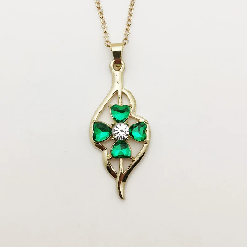 Fashion Romantic Green Heart Necklace Gold Color Crystal Zinc Alloy Pendant Low Cost Wedding Gift Jewelry for Women