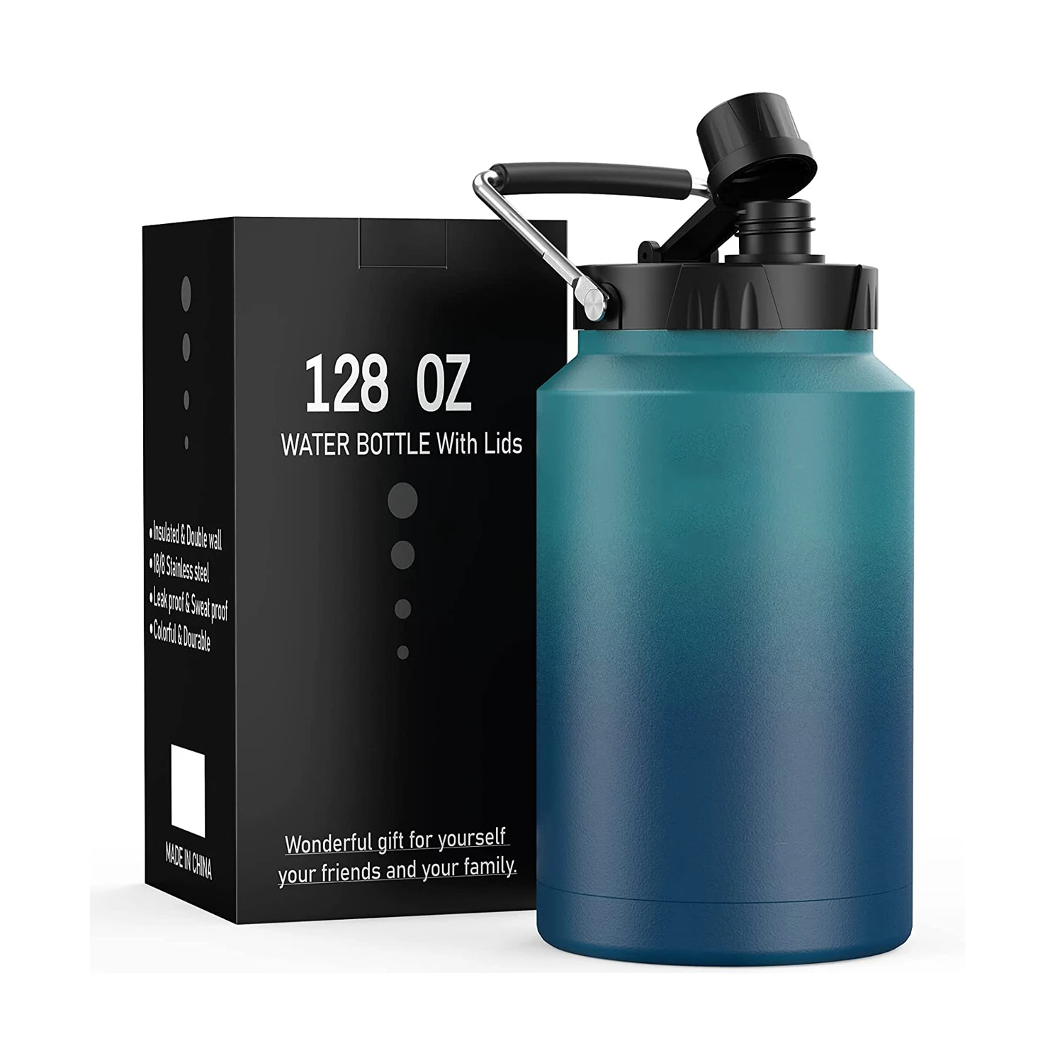 128oz 1 Gallon Cold Beer Growler Stainless Steel Insulated Sports Water Bottle Thermo Metal Canteen Jug