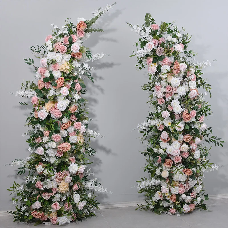 A-HOA035 Wholesale artificial arch flowers backdrop wedding flower arch silk rose horn flower arch for wedding decoration