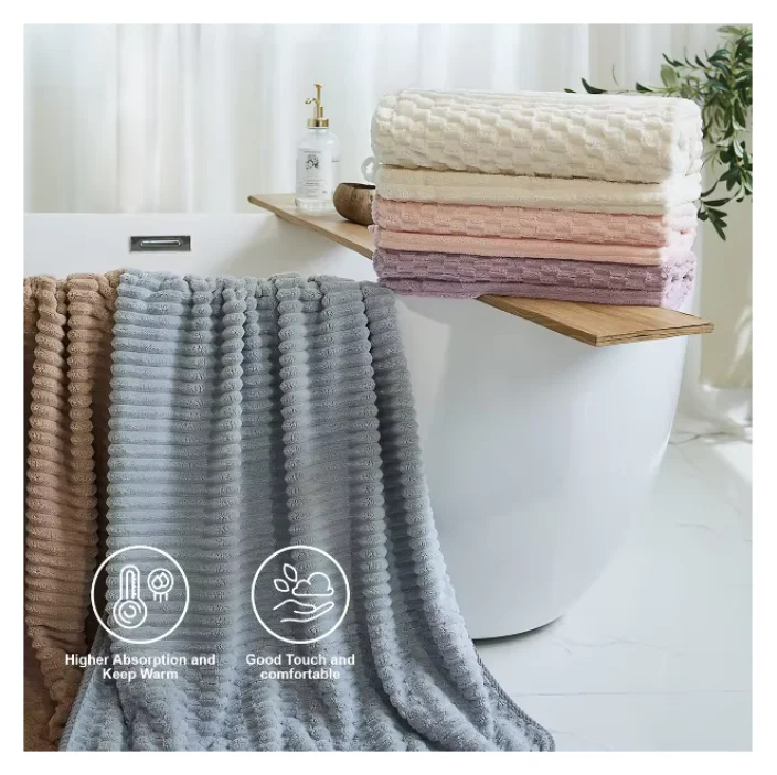 Wholesale 5-star Hotel Coral Velvet Cloud Plaid Bath Towel Quick Dry Highly Absorbent Soft Feel Towels Perfect For Daily Use