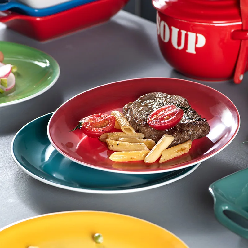 Factory Direct Vintage Plates Red Revival Tableware Set Home Restaurant Porcelain Dish Nordic Ceramic Dinner Plates