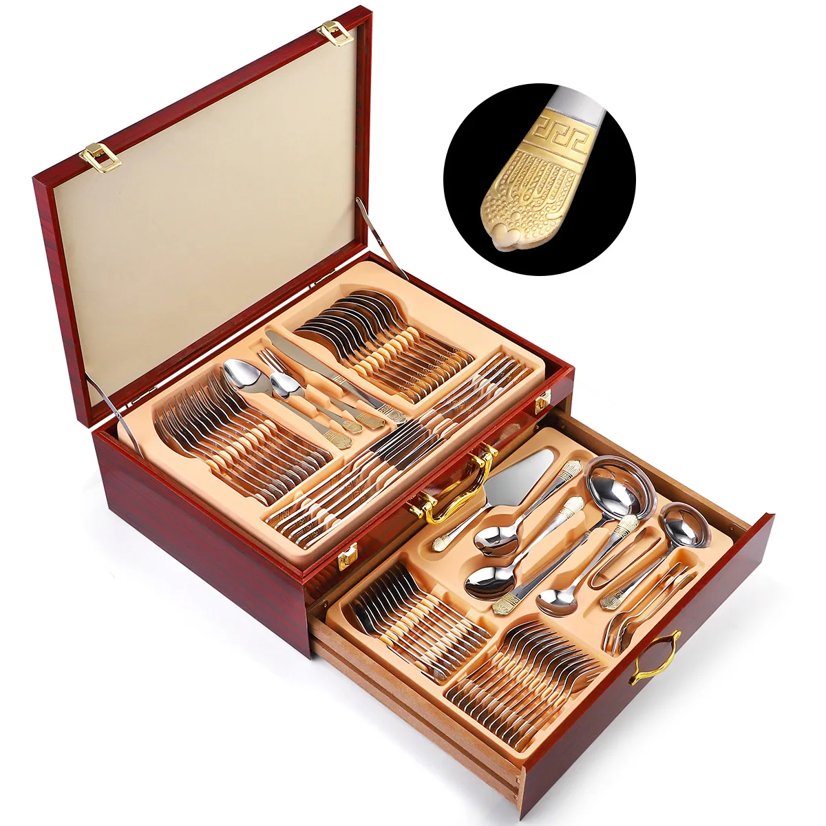Cutlery Set With Flowers Luxury  Royal Cutlery Set Matt Gold Stainless Steel Restaurant Kitchen  72 Pcs Cutlery Set Hotels