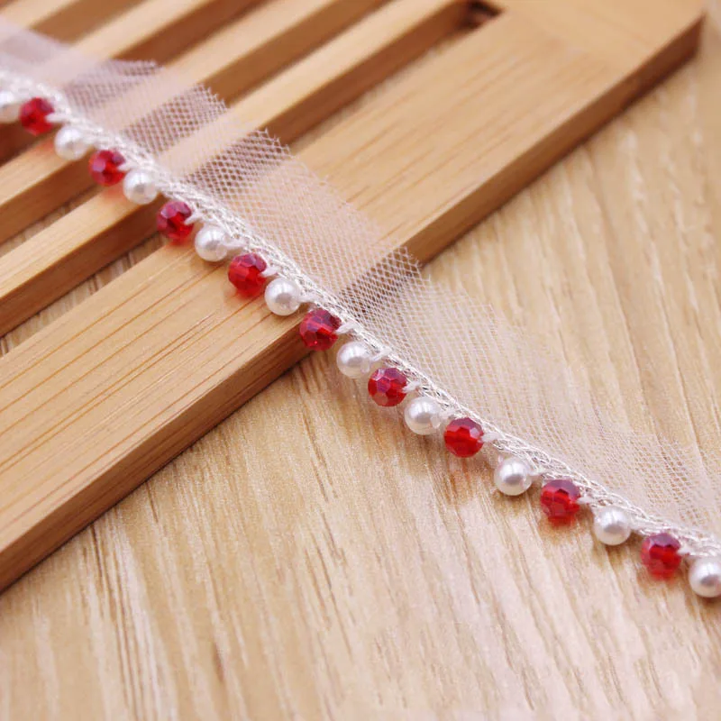 1cm Width Crystal Pearl Lace Trim Beaded Laces Various Colors Ethnic Garment Ribbon Glass Beads Dress Clothes Accessory