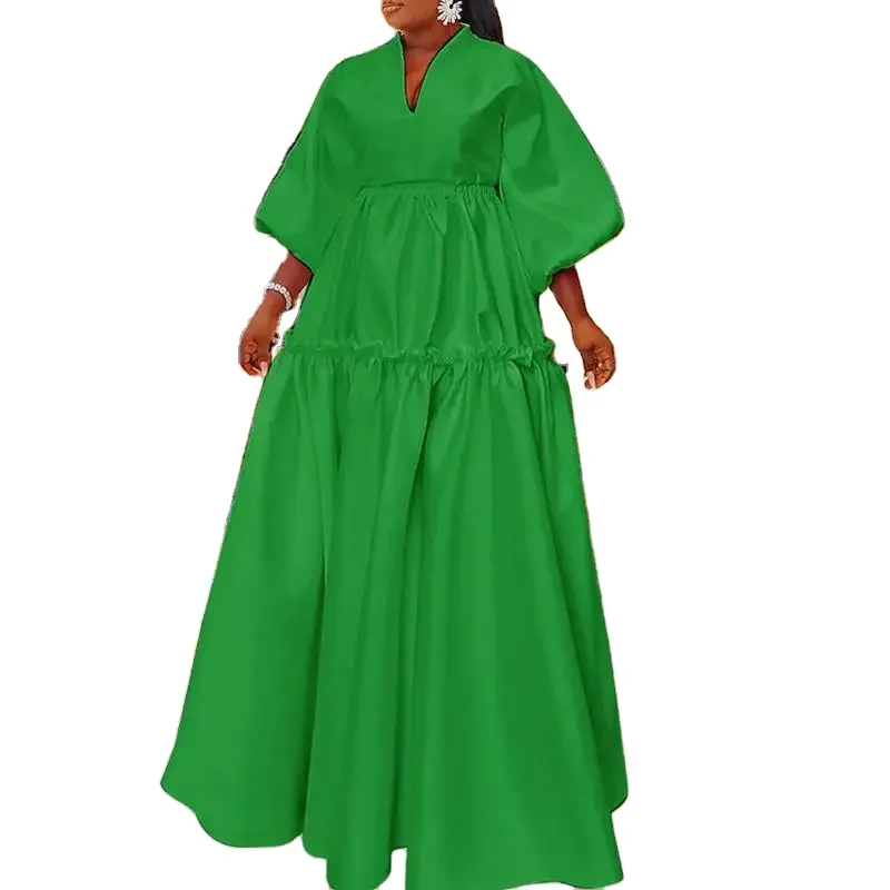 2024 New Fashion Summer  European Vacation Print Style  Popular V-neck Party Loose Long Dress