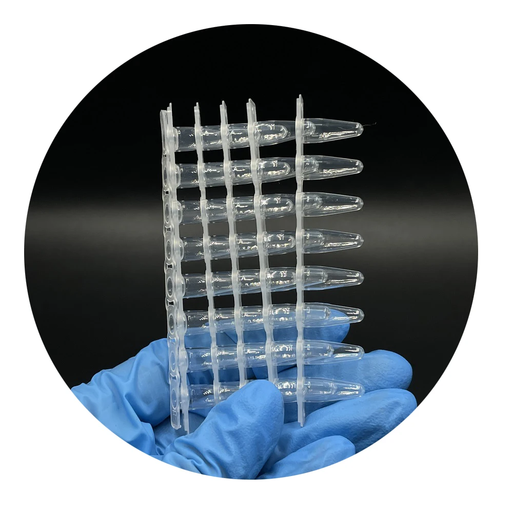 wholesale price disposable Polypropylene plastic PCR 8-tube transparency pcr eight rows of tubes with optical flat cover