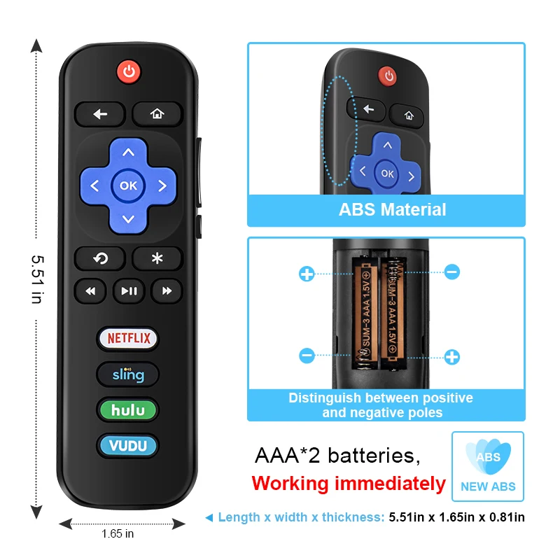 Pack of 2 Universal TV Remote Control for TCL Roku TV RC280 40FS3850 32S305 40S305 32S850 32S3850 50UP120 55S401 43S305 32S850