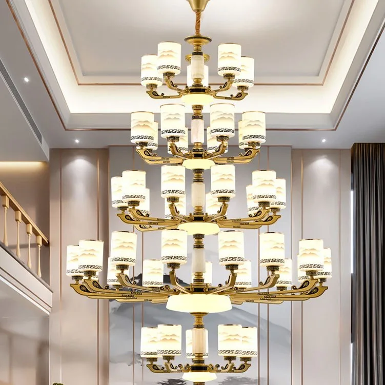 Jade Glass Villa Stairs Chandelier Hollow Duplex Living Room Hotel Project Lobby Chandelier Lighting