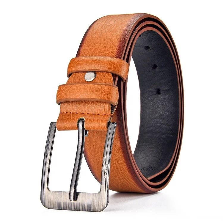 Professional manufacture genuine leather gentleman vintage belt custom good quality metal belt with pin buckle for man