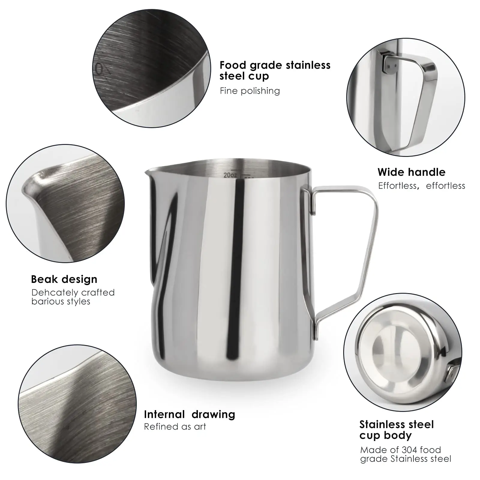 350ml 600ml Stainless Steel Metal Measuring Coffee Steaming Pitcher Cup Espresso Barista Tools Milk Frothing Jug Milk Pitcher