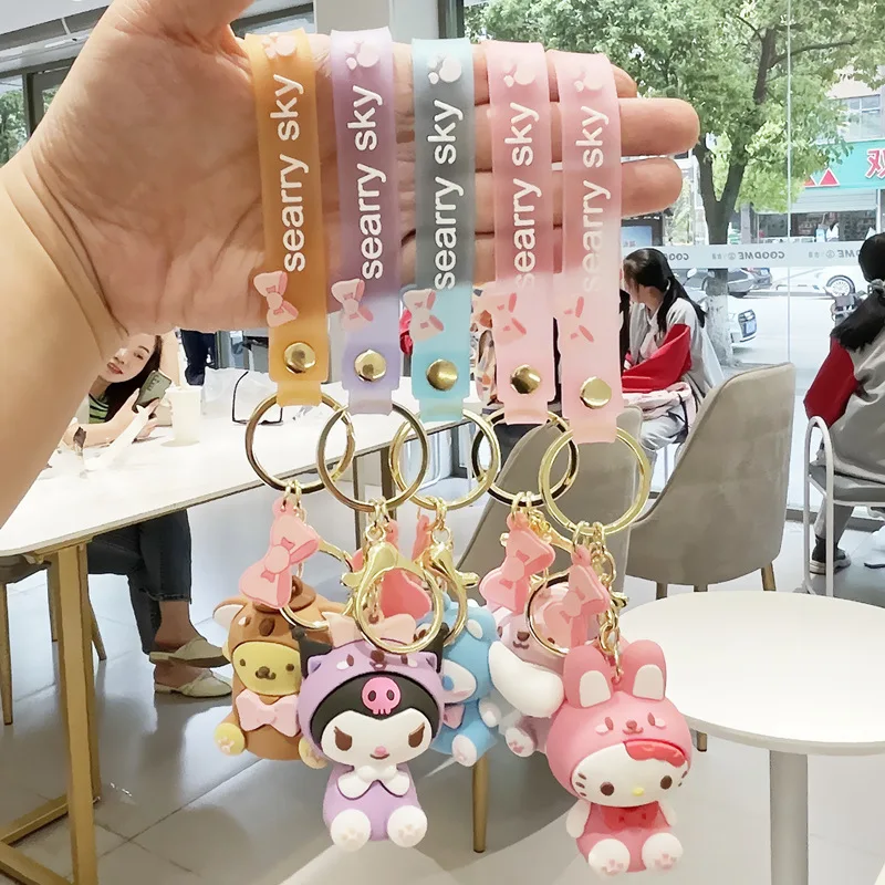 Cute Kuromi Melody Sanrio Keychain Kawaii Cartoon Big Eared Dog Frog Pudding Dog Penguin Women Bag Pendant Key Chain