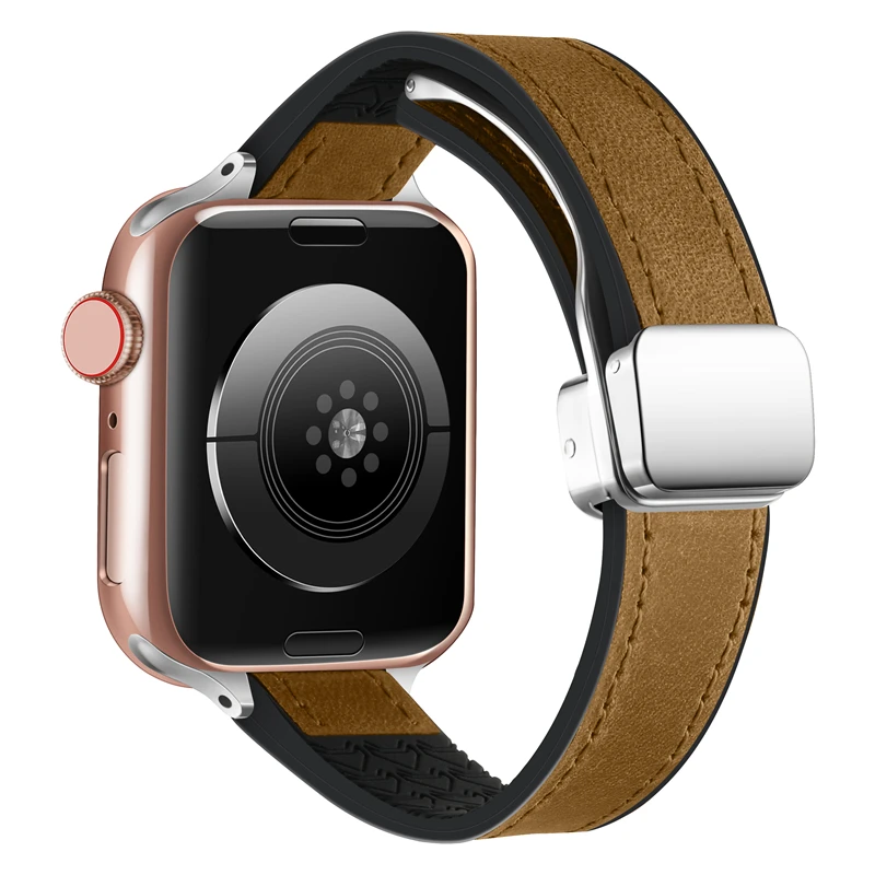 Fashion Women Wristband Magnetic Buckle Replacement Sweatproof Silicone Leather Strap For Apple iWatch Series 9 8 7