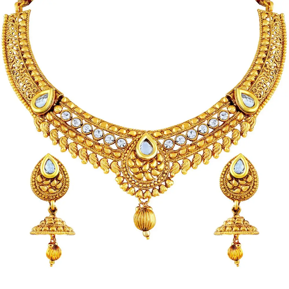 
Wholesale Indian Asmitta Fancy Filigiree Design 1 Gram Gold Plated Choker Style Necklace Set For Women 