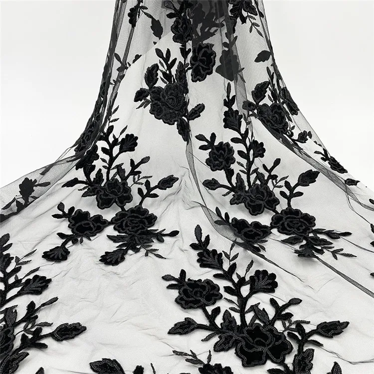 Professional manufacturer sequins Lace 2021 Mesh 3D Embroidered Applique Flower Embroidery Tulle Fabric