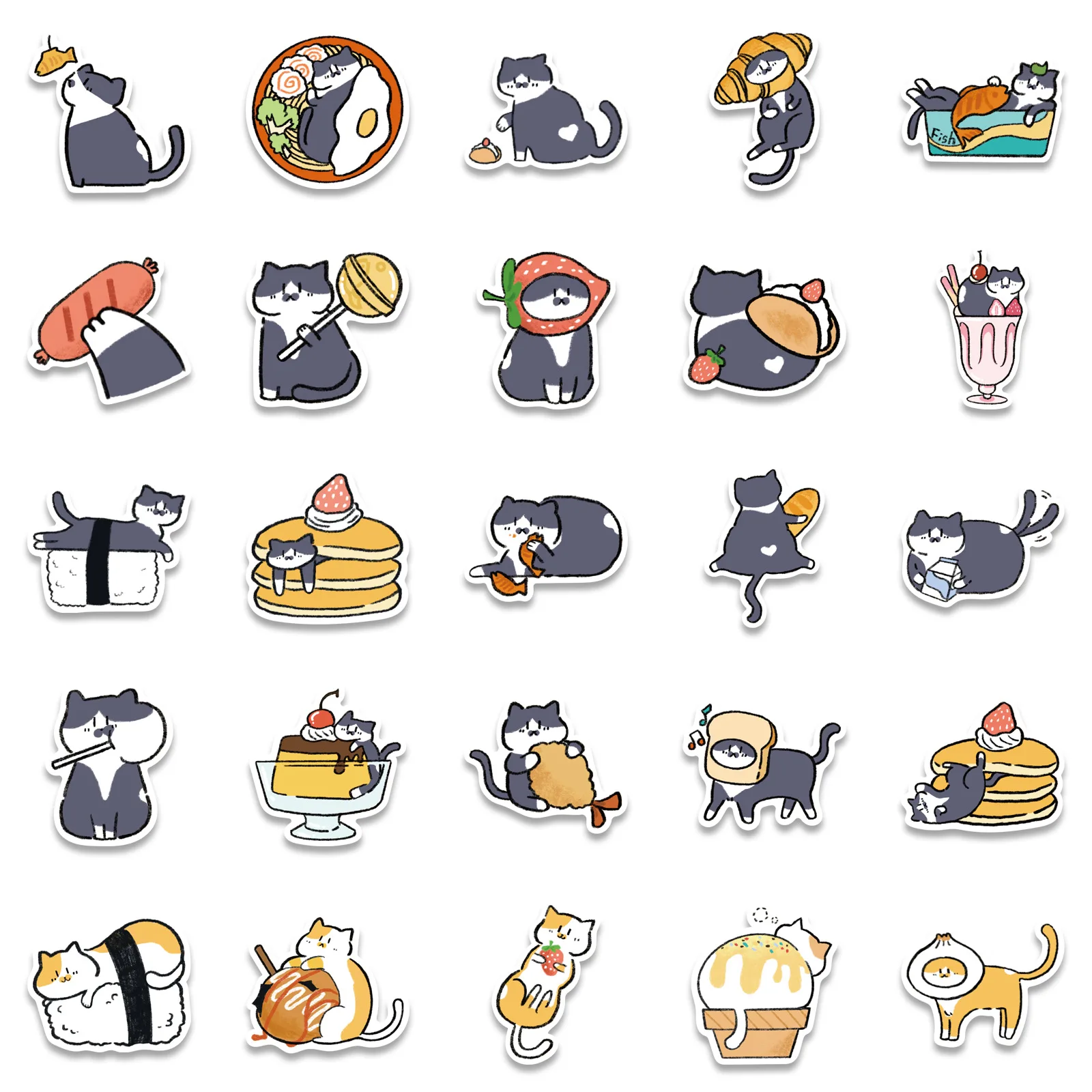 50 Pcs/bag DIY Vinyl Waterproof Cartoon Animals Cute Cat Stickers for Skateboard Decor Notebook Water Bottle Luggage Case Decal
