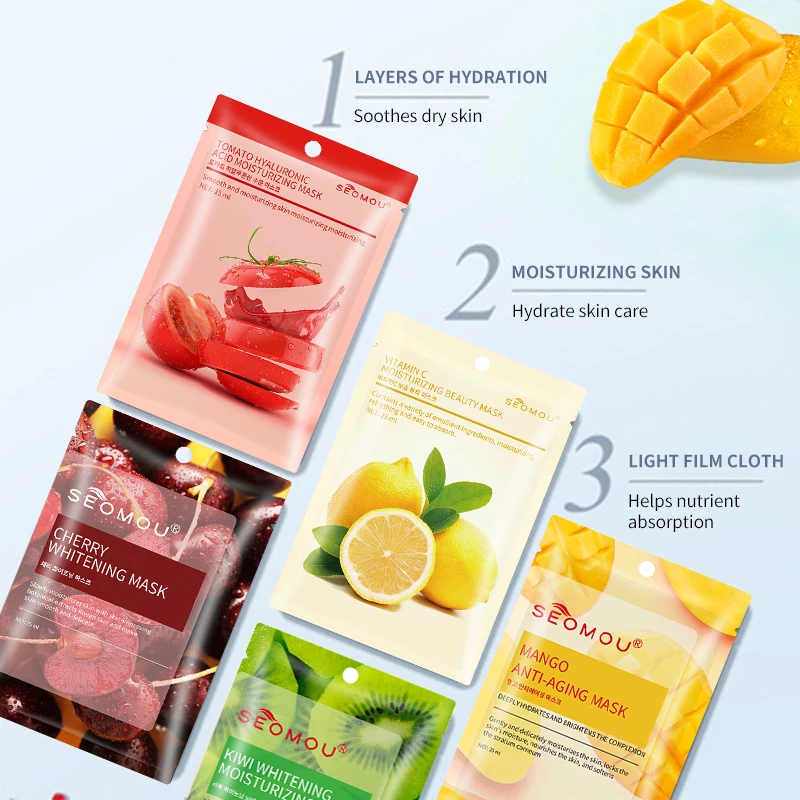 SEOMOU OEM Fruit Face Mask Organic Vitamin C Sheet Mask Form and Face Use Moisturizing Korean Facial Mask