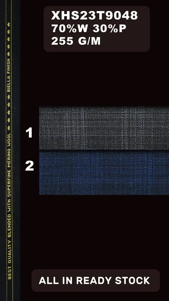 Direct Selling STOCK Organic Worsted Merino Wool/Polyester Fabric Italian Wool Suit Fabric Woven for Men Suits