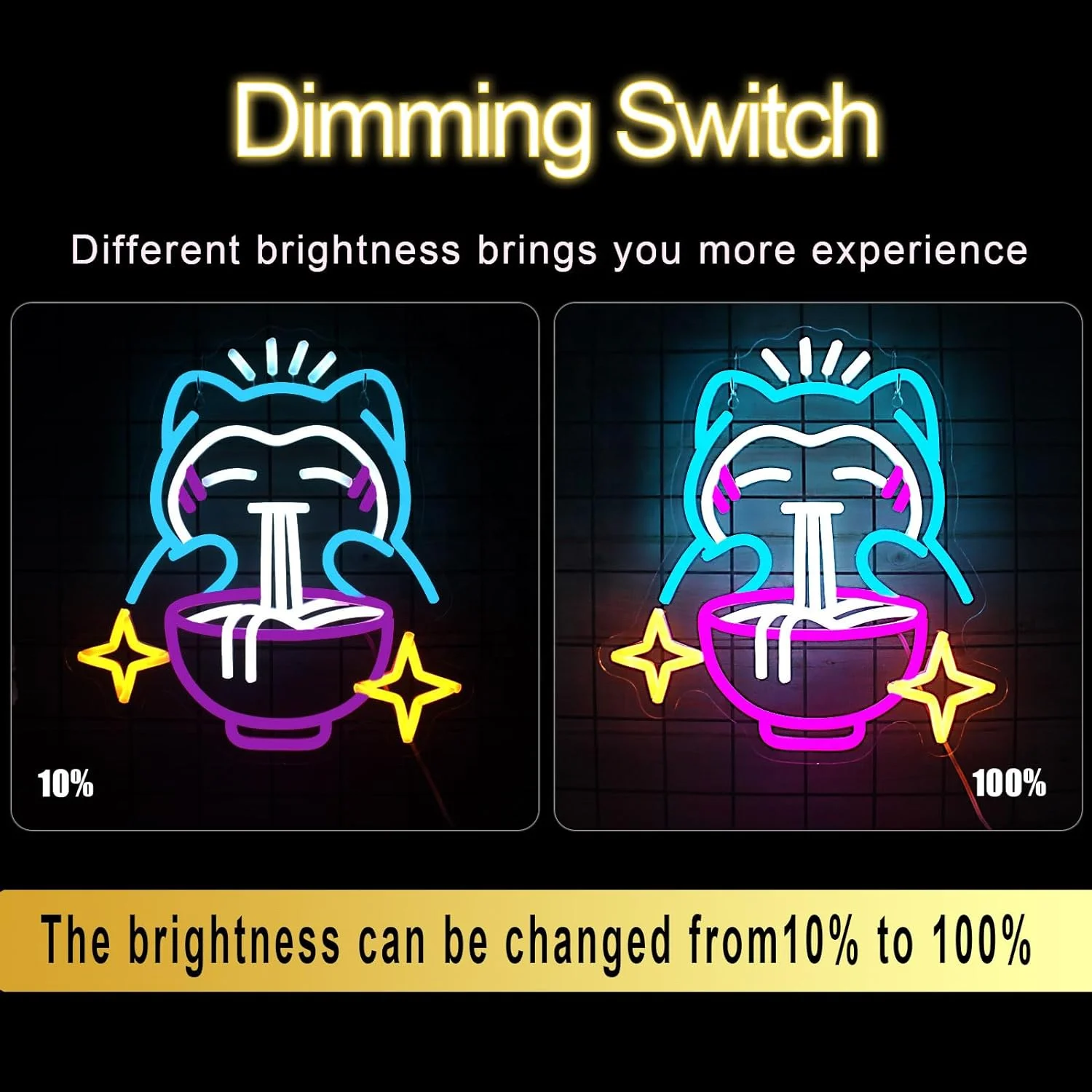 Ramen Neon Light Cute Bear Noodles Sign Blue Dimmable neon lights for wall neon light decor  For Restaurant Home Bar