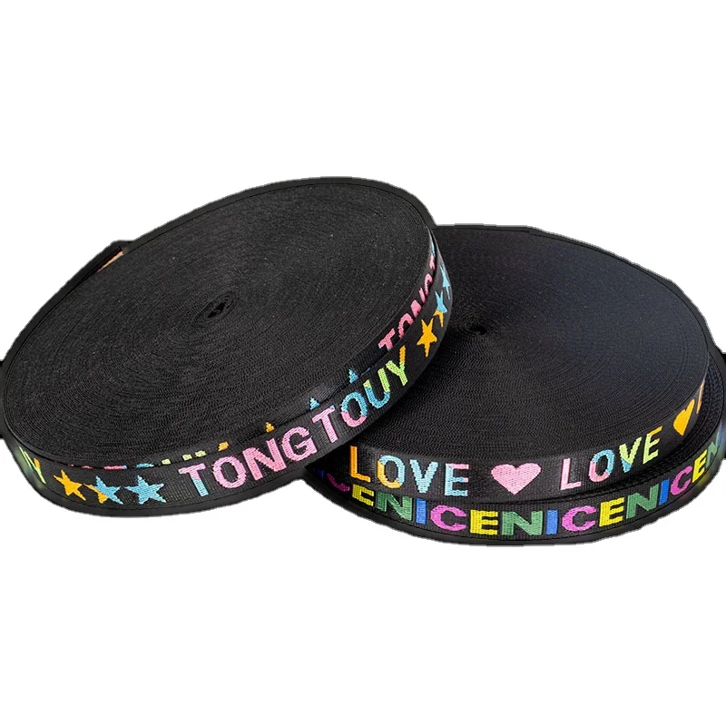 Factory customized color printed jacquard belt with encrypted polyester belt printing letter woven belt accessories