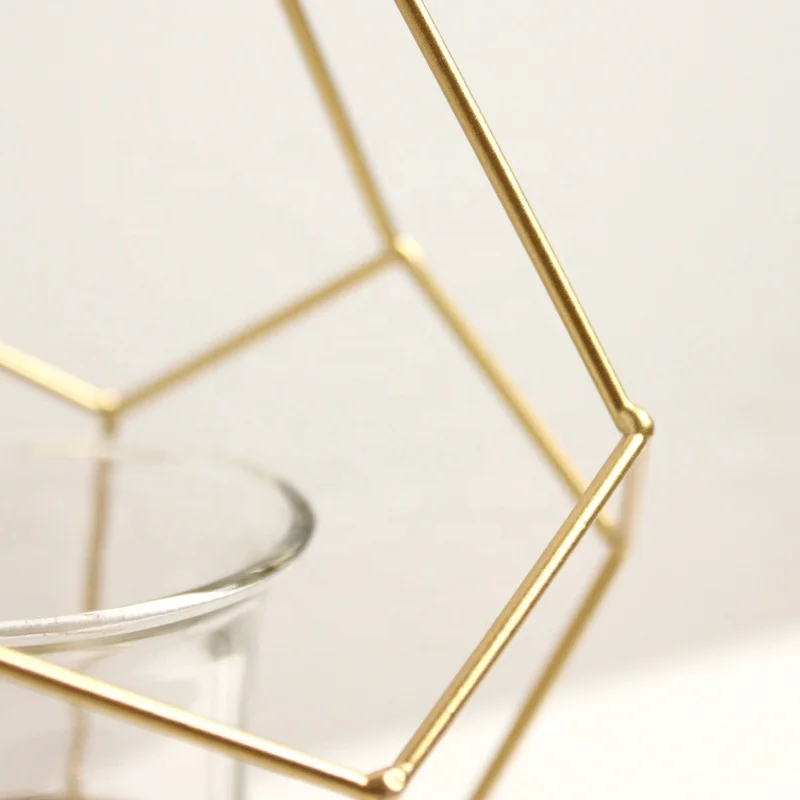 Gold Candle Holder with Metal Frame Stand for Table Floor Home Decoration Tea Light Candle for Decor