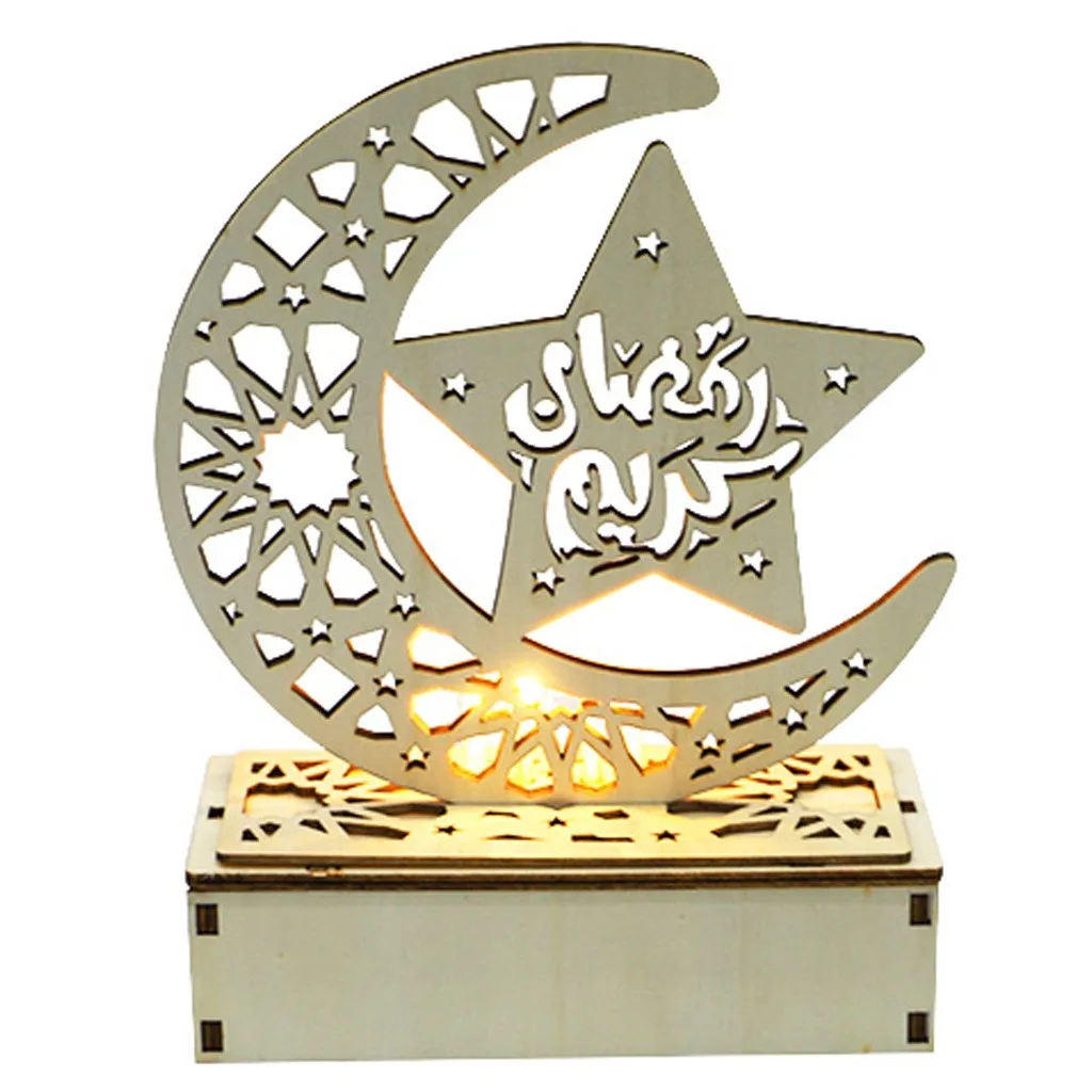 Wooden decorations for Eid Carved hollow wooden LED lamp
