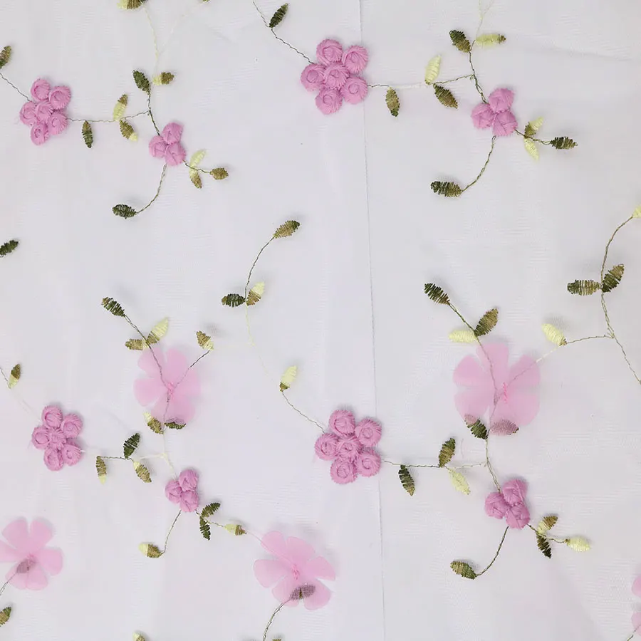 High Quality Lovely Pink and White 3D Laser Cut Embroidered Embroidery Lace Fabric for Wedding