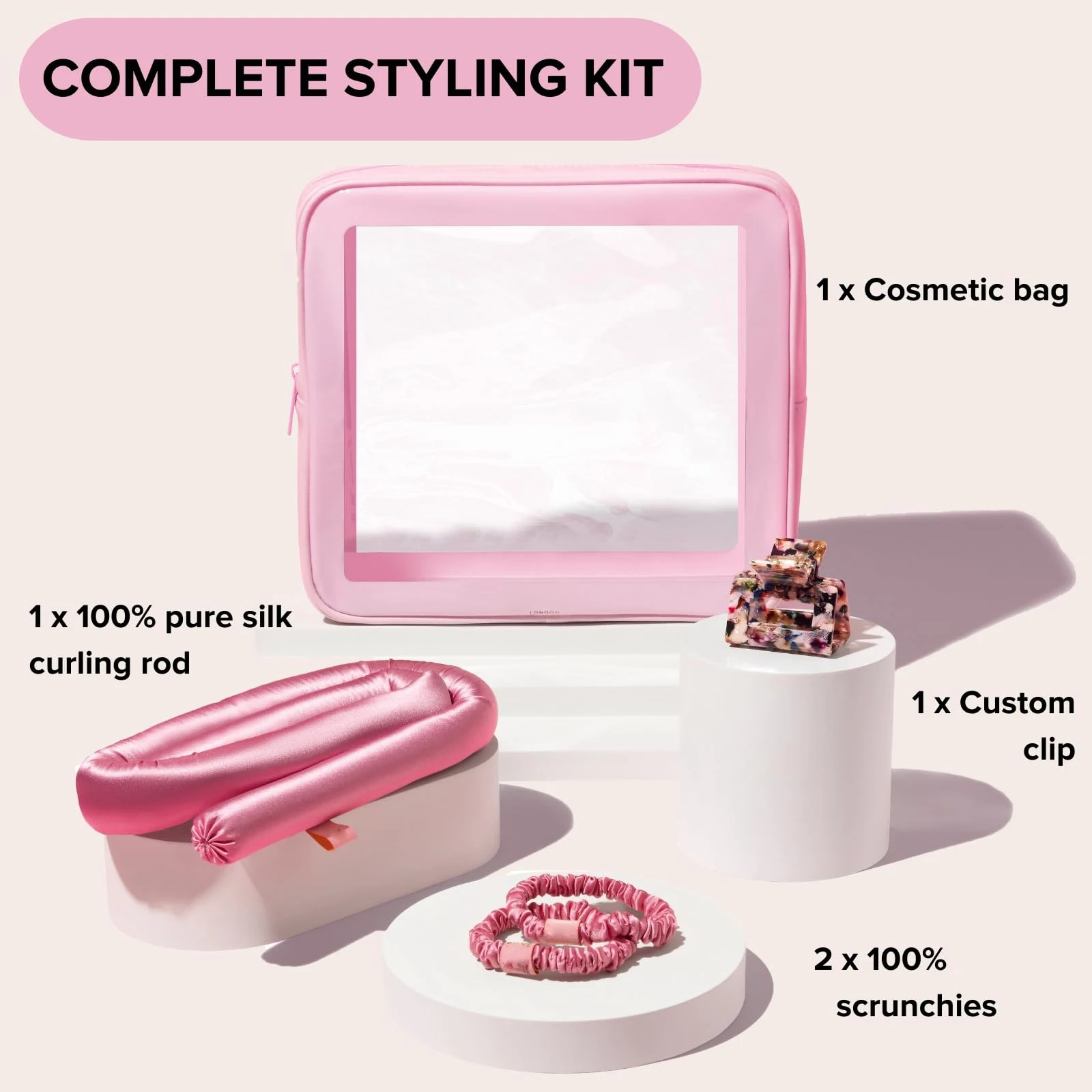 Private Label Pink No Heat Headband 100% Luxurious Silk Hair Curler Sleep Curling Rod Heatless Curler