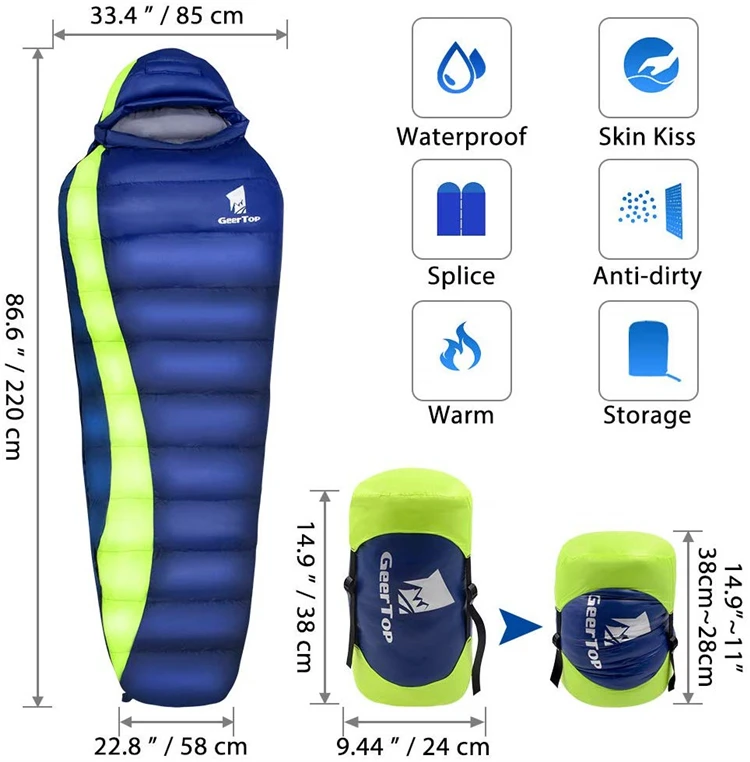 GEERTOP Ultralight Down Hammock Underquilt Mummy Sleeping Bag with Compression Sack