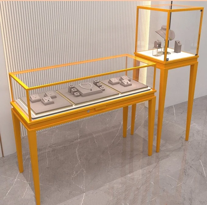 Jewelry Display Cabinet Customization Glass Showcase Tempered Glass Display Shelves Gold Shop Glass Counter Display Stand