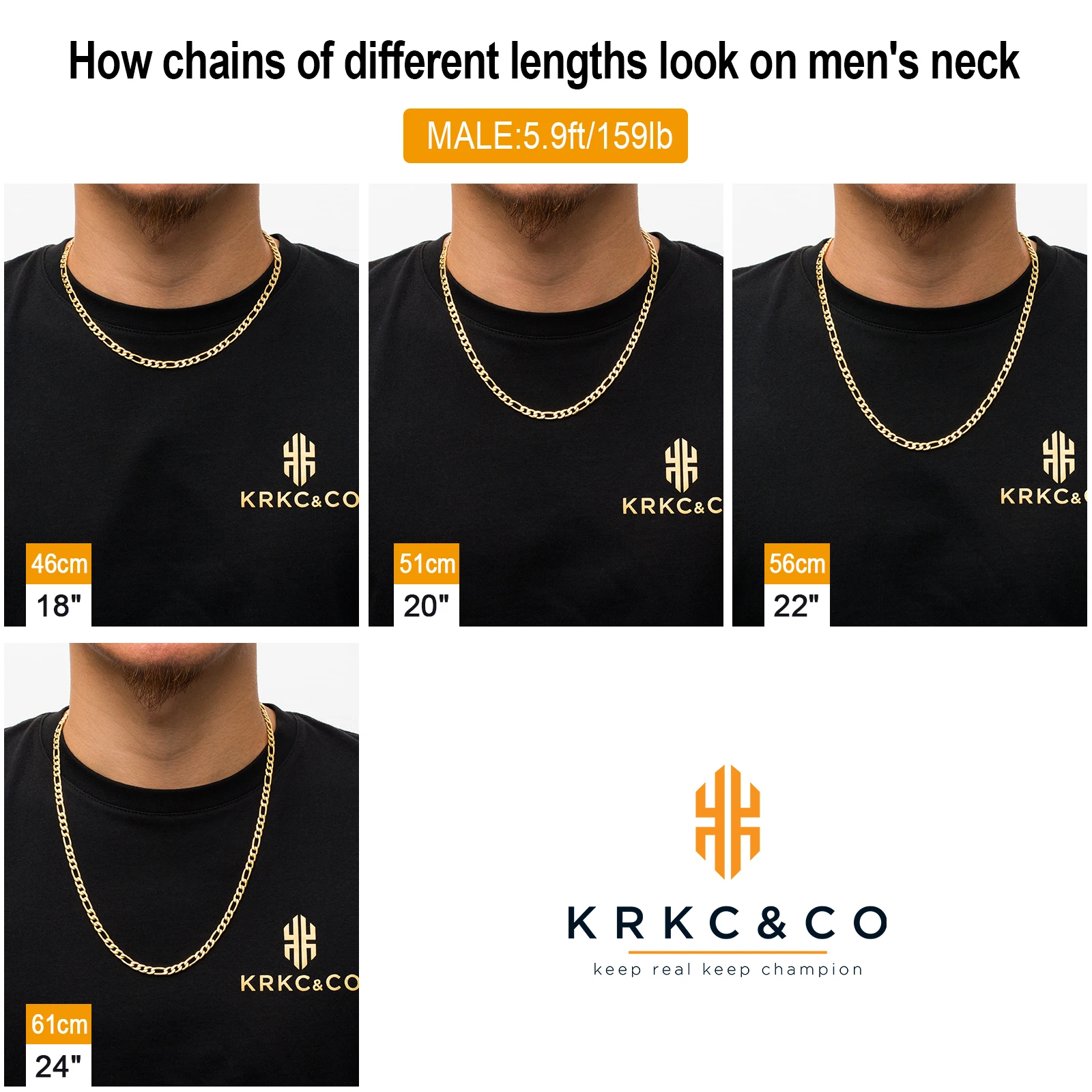 KRKC Wholesale Fashion jewelry 3mm 5mm 18K Gold Plated Link Stainless Steel Figaro Rope Cuban Chain Necklace Mens Chains