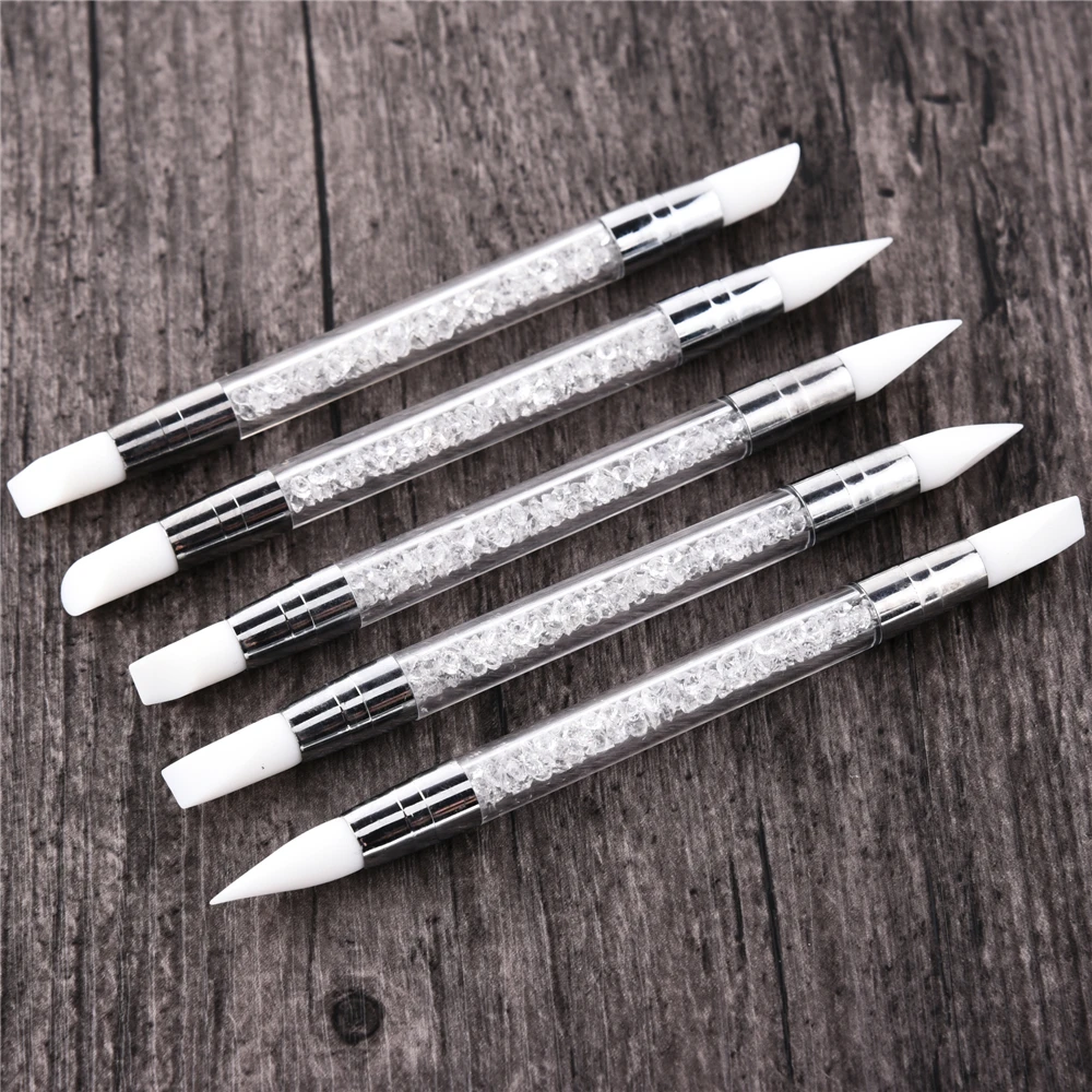 Nail art tools 5pcs/set Nail Art Design Nylon Hair Rubber Silicone Tip Nail Polish Applicator Painting Pen