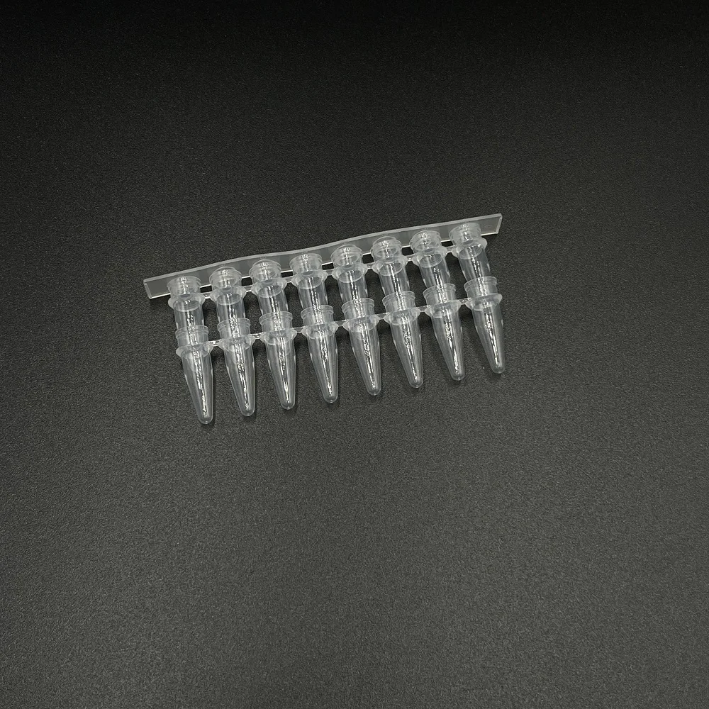 wholesale price disposable Polypropylene plastic PCR 8-tube transparency pcr eight rows of tubes with optical flat cover