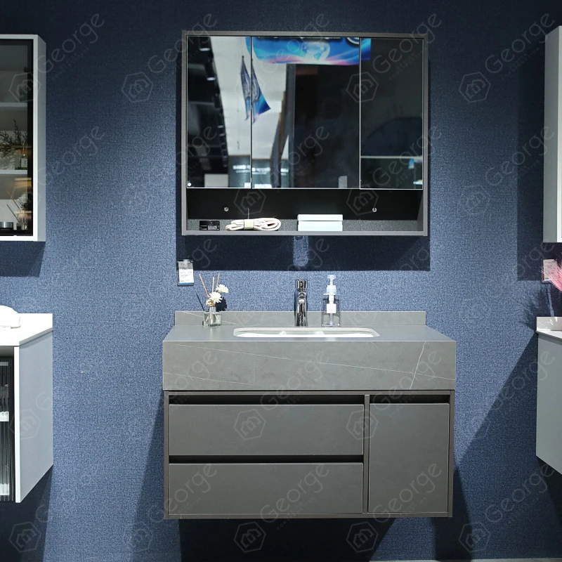 Modern Hot Floating  Customized Bathroom Vanity Set with Single Ceramic Sink  Open Shelves