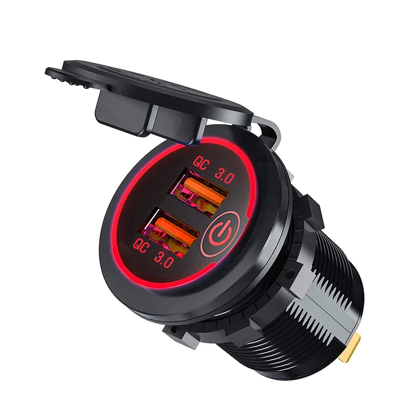 Car Charger USB Socket Waterproof RV Round Socket Dual USB QC3.0 With Touch Switch Charger 12v USB Socket
