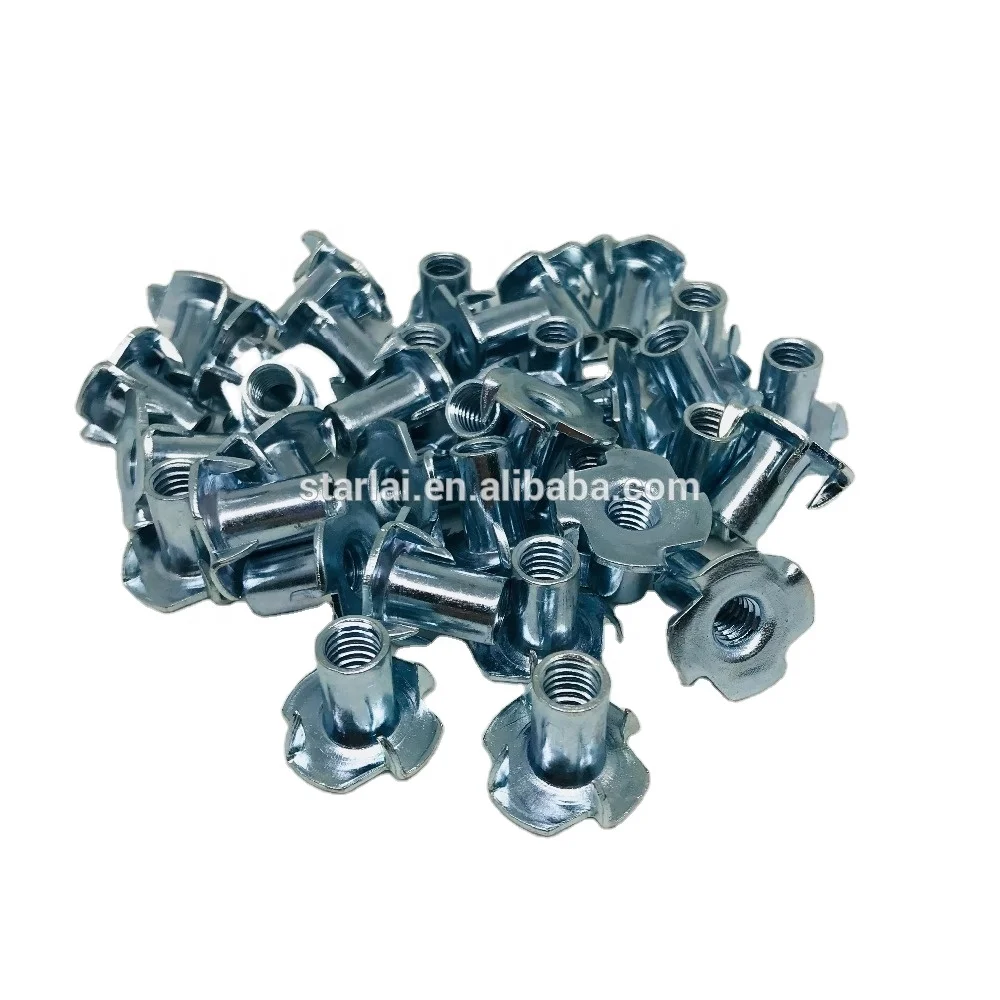 M6 M8 T Nuts with 4 Prongs Metric Steel Nuts with 1/4 Thread Size M4 Thread and Zinc Plated Surface Treatment