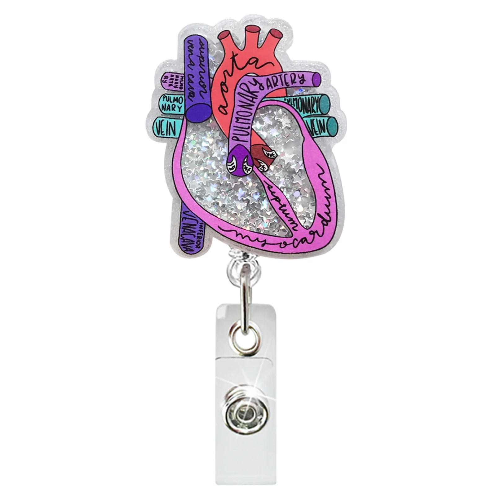 Wholesale Glitter Quicksand Heart Spin Acrylic Badge Reels Cute Present Badge Reel for Doctors, Nurses and Students