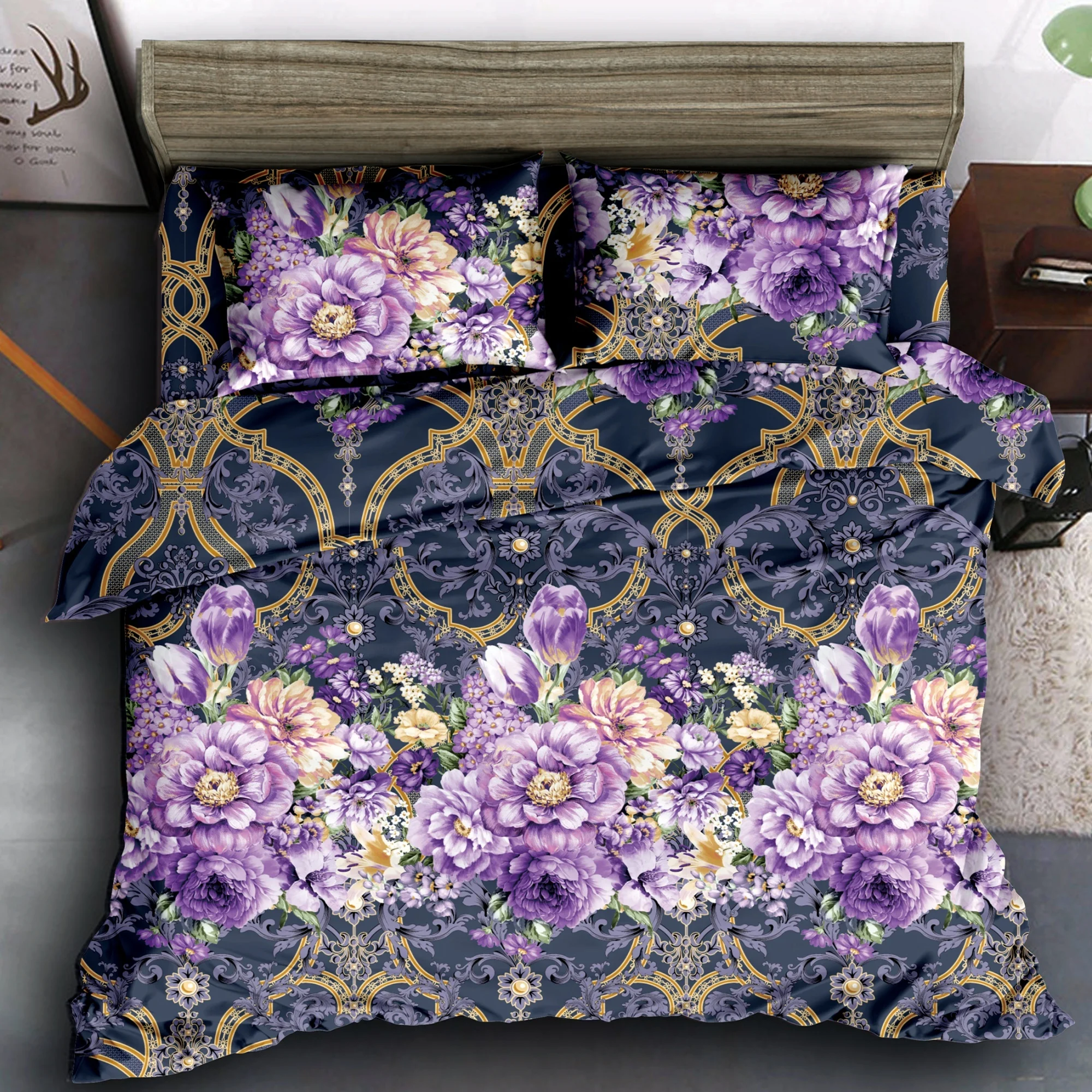 Super Supplier Pigment Printing Beautiful Flower Wholesale China Polyester 70GSM Printed Fabrics