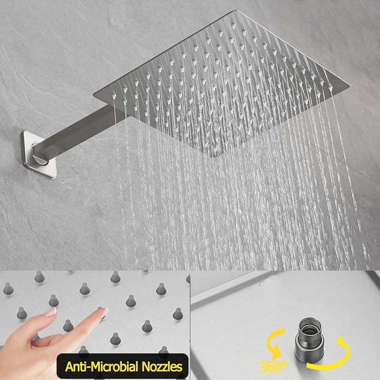 GuangZhou Hotel Black Big Rain Fall and Waterfall Shower Faucet Set Bath Tap High Pressure Square Douche Complet Shower