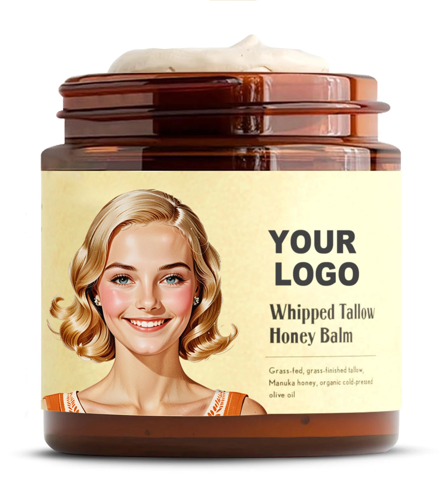 Custom Label Whipped Beef Tallow Honey Balm Grass Fed Organic Face Cream Moisturizer Body Lotion Skin Care and Lip Balm