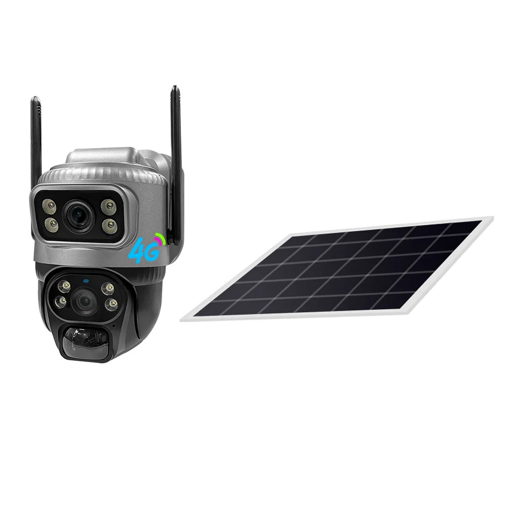 New V380 4mp WiFi 4G Dual Lens Ptz Solar Camera Cctv Security solar Outdoor powered Cameras Wireless Dual Lens 4G solar camera