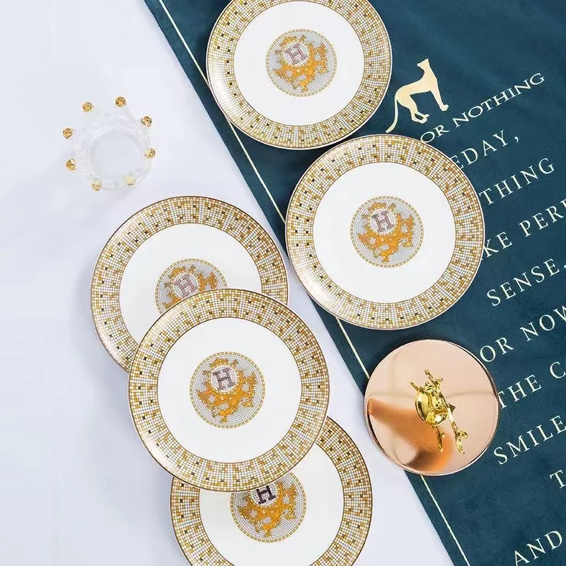 Jingdezhen Ceramic tableware set household ceramic bowls and plates set bone china bowls and plates h-mark mosaic tableware gift