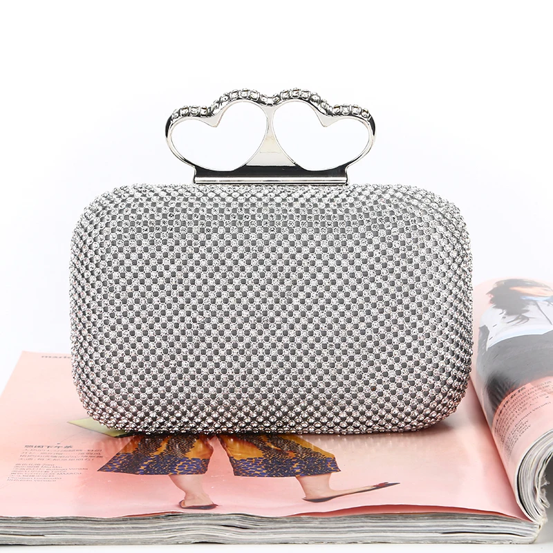 Оптовая продажа с фабрики, вечерняя сумка с кристаллами, новая брендовая Сумка-клатч из атласной ткани, с двойной металлической рамкой в форме сердца для свадьбы