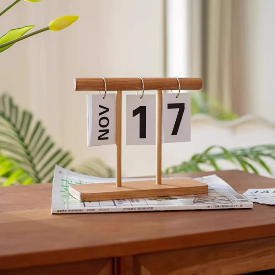 luxury wooden page turning calendar desk calendar desktop pen holder