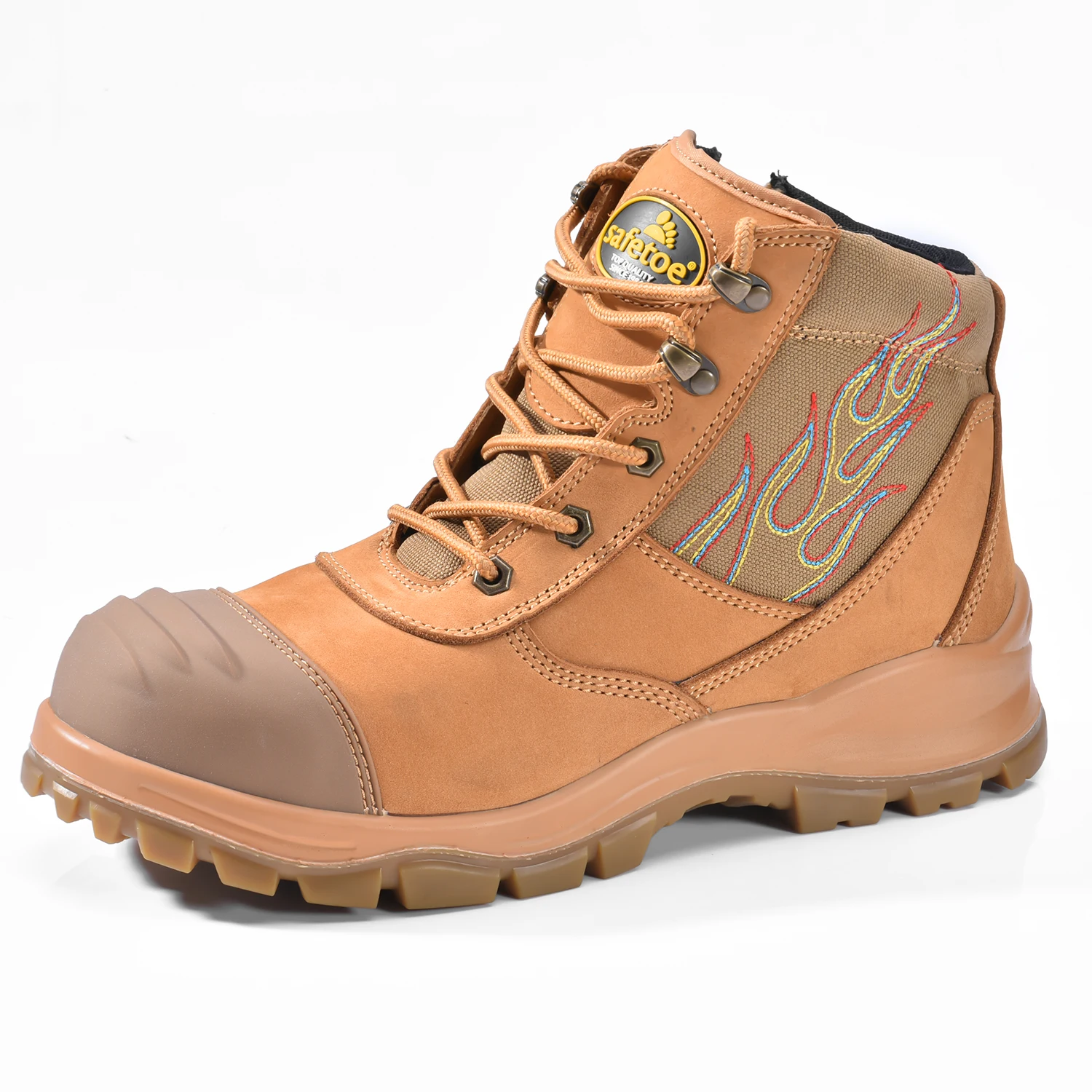 
American ANSI Leather Men Safety Shoes, HRO 300 Heat Resistant Rubber Sole Industrial Work Boots with Composite Toe 