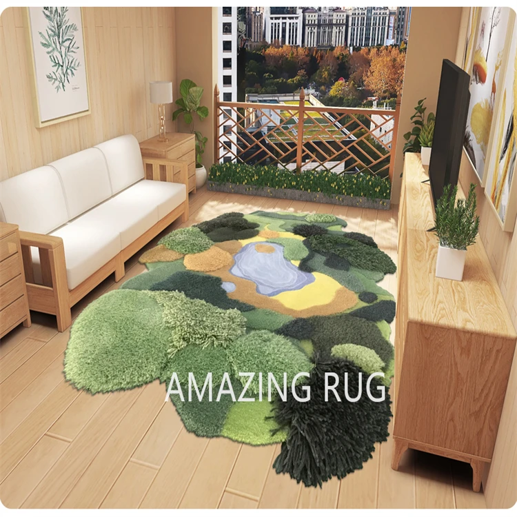 100% Wool And Silk Hand Made Big Size Kids Bedroom Floor Carpets Online Dark Green Carpet Square Design Carpet