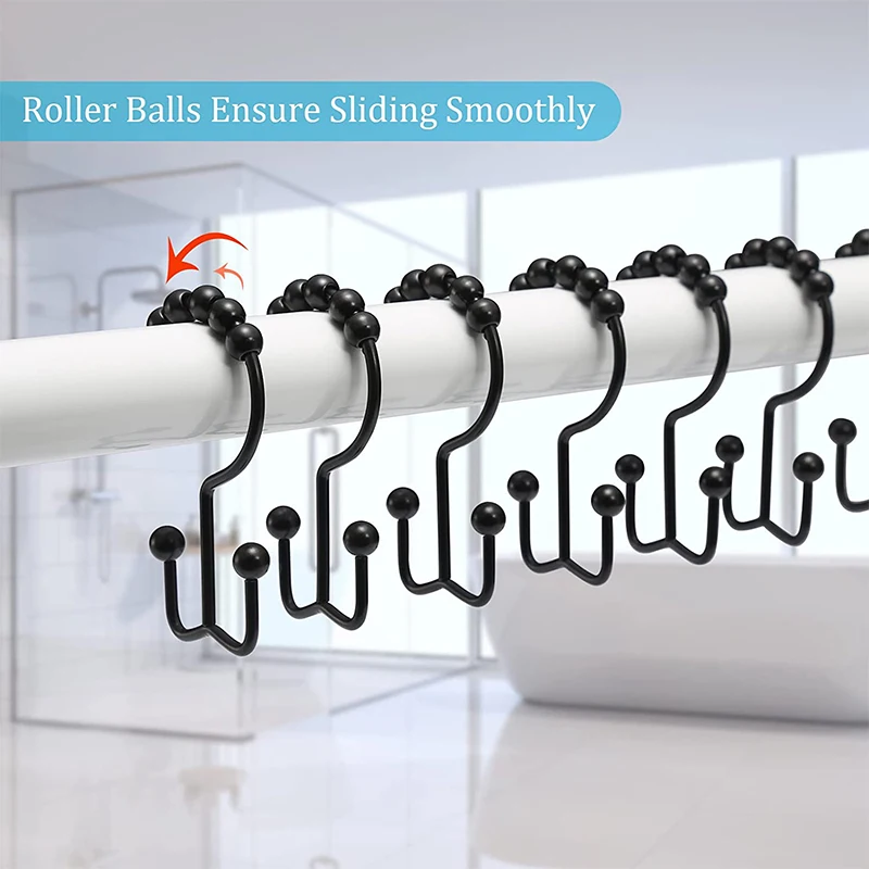 Wholesale shower curtain hooks rust resistant bathroom double shower curtain hooks rings
