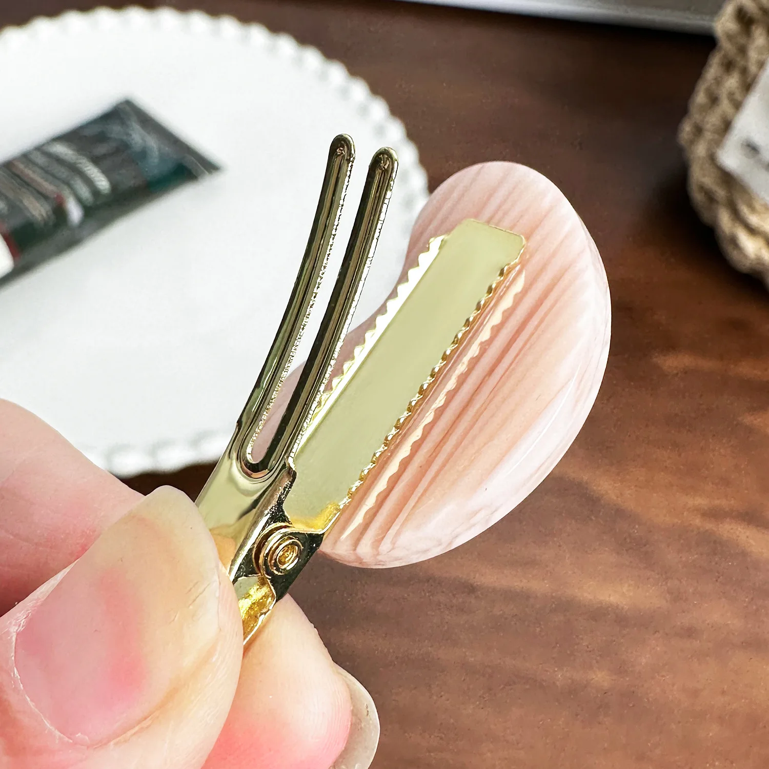 Acetate Duckbill Clip Golden Bear Diamond Hair Ties Rubber Band No Damage